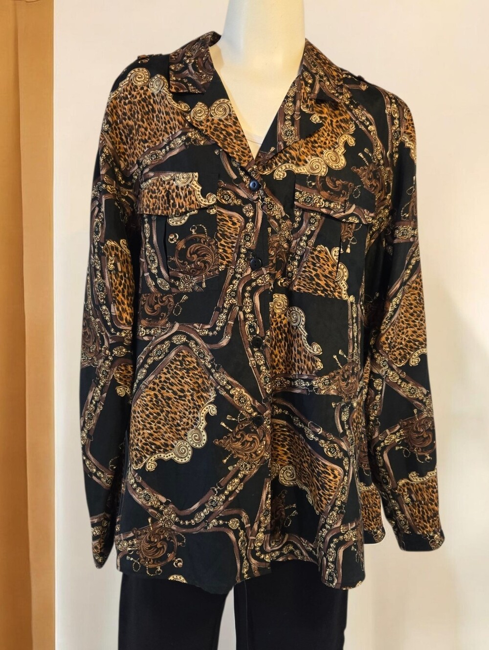 🐆 Vintage Anna & Frank 100% Silk Baroque Leopard Blouse 🐆 Size Medium